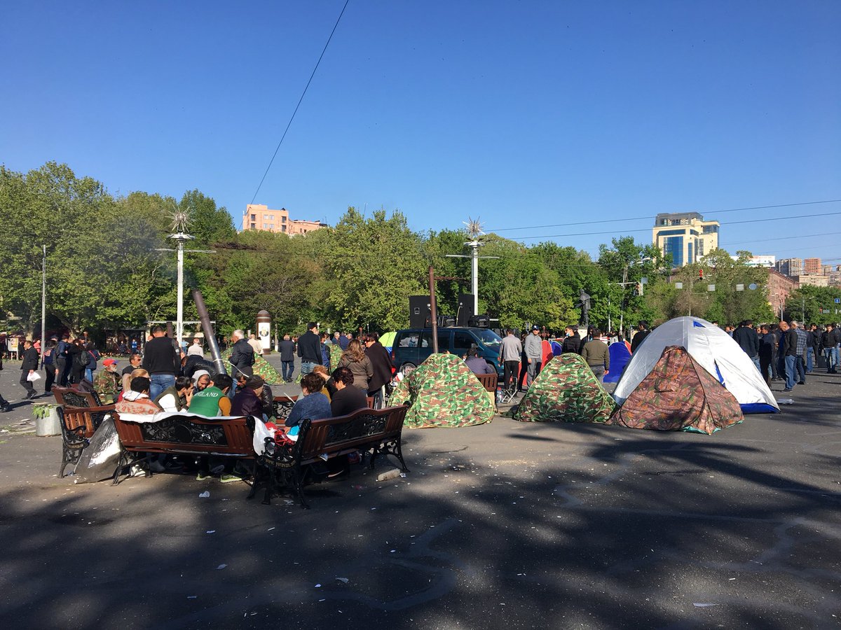 The protest camp at France Square this morning at 8:50am   