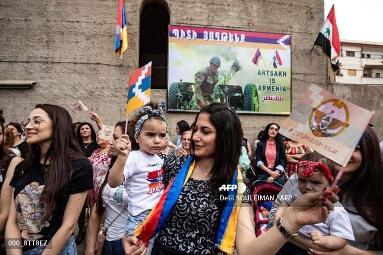 Qamishli's small remaining Armenian population protested against the fighting in Nagorno-Karabakh. All elements of their population came out. This took place in the government-held district of Qamishli 