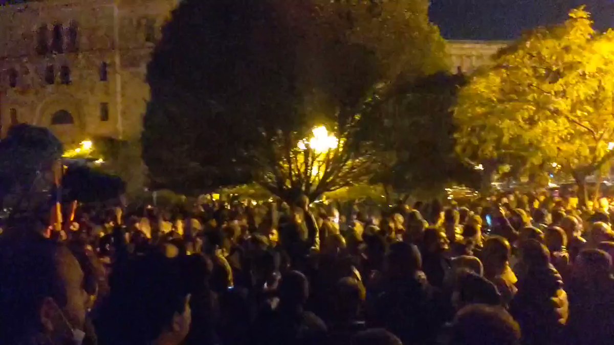 Protesters at the government building screaming 'GHA-RA-BAGH' (Karabakh) - the same slogan that kicked it all off in February 1988