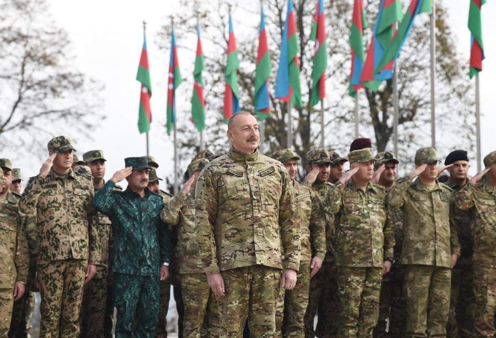 Azerbaijan President Ilham Aliyev, First Lady Mehriban Aliyeva and their son Heydar Aliyev have attended an event organized on the occasion of the Victory Day in Shusha