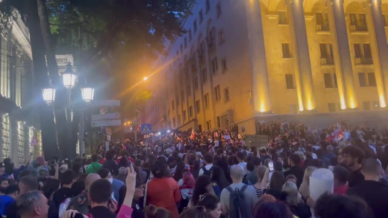 Rustaveli avenue at this moment. Protesters have been informed that the Parliament adopted ForeignAgentsLaw in 2nd hearing. “Slaves,” protesters are chanting in address to Georgian Dream MPs