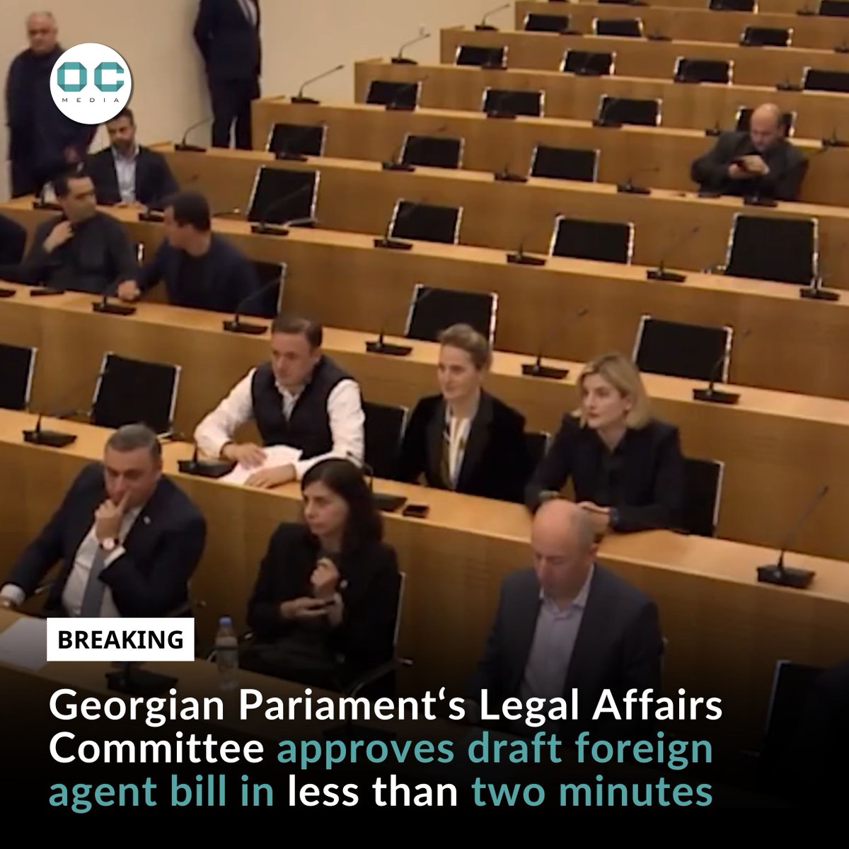 The Georgian Parliament's Legal Affairs Committee commenced its hearing of the draft foreign agent law and approved it in less than two minutes as police violently assaulted and detained protesters gathered outside of parliament.