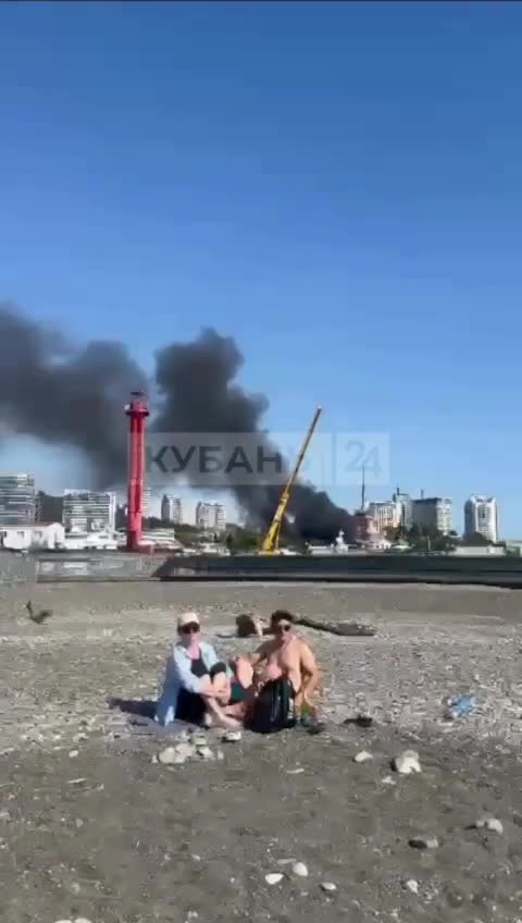 Black smoke at the seaport area in Sochi