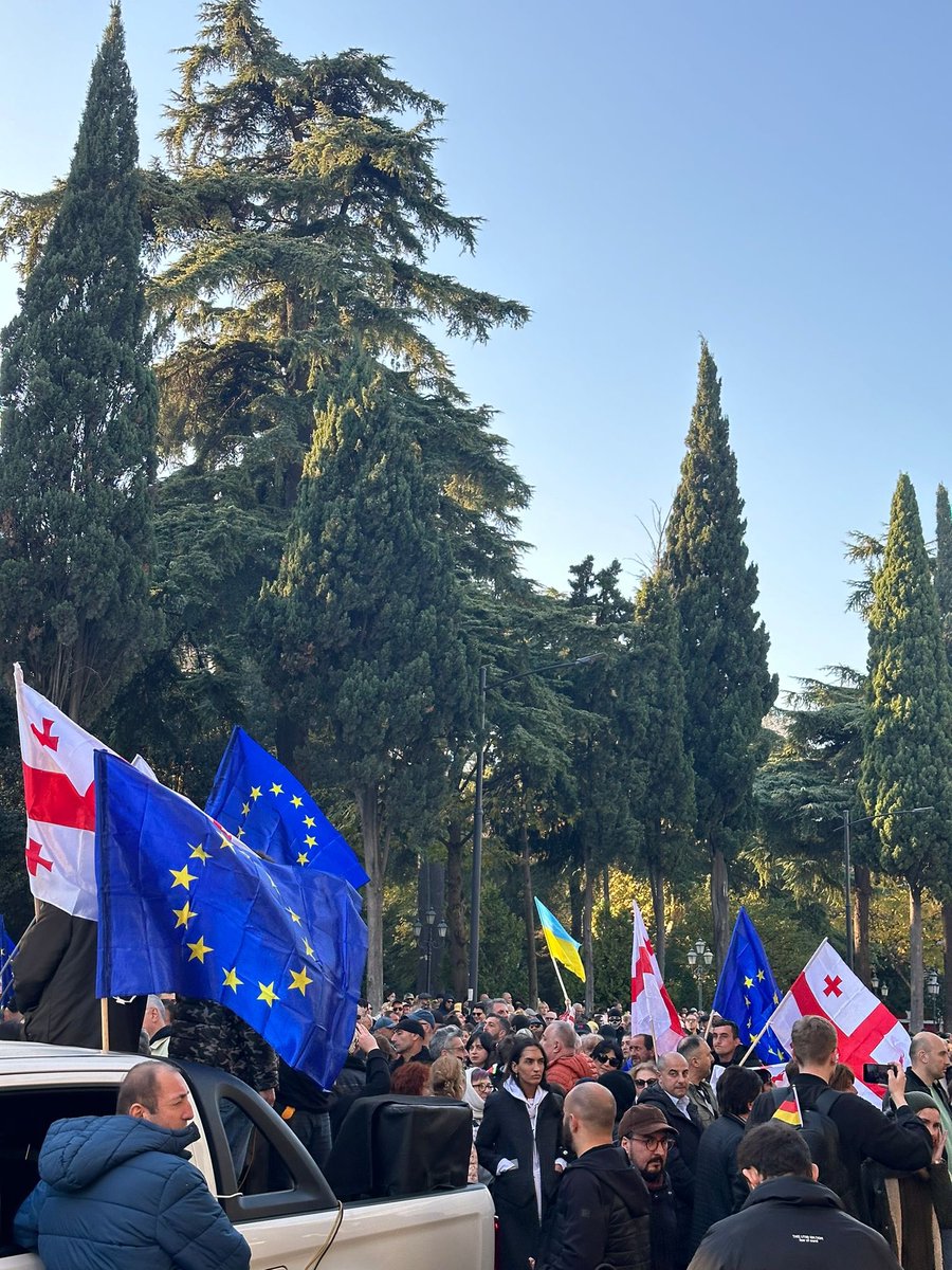 Protesters from two locations have converged and gathered in front of Tbilisi State University on Chavchavadze Avenue, which is closed to traffic, demanding return of the stolen elections, as demonstrators put it. Politicians are expected to address the crowd