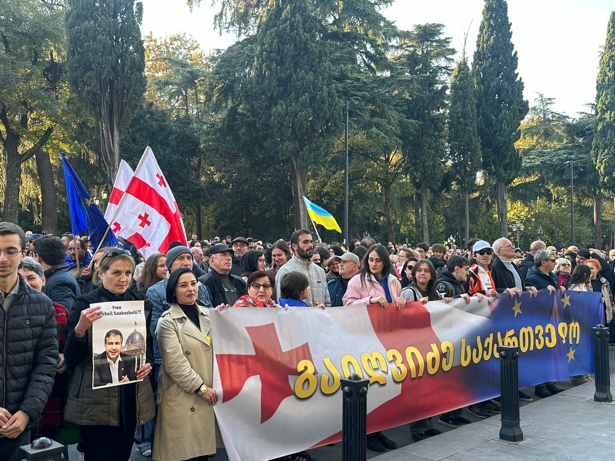 Protesters from two locations have converged and gathered in front of Tbilisi State University on Chavchavadze Avenue, which is closed to traffic, demanding return of the stolen elections, as demonstrators put it. Politicians are expected to address the crowd