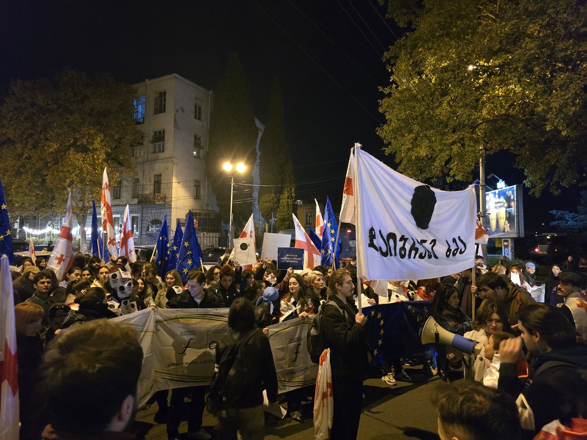 Demos ara gathering at different locations in Tbilisi to march towards the parliament to once again protest rigged election and violation of voter secrecy on the election day. This one is student gathering about to start soon