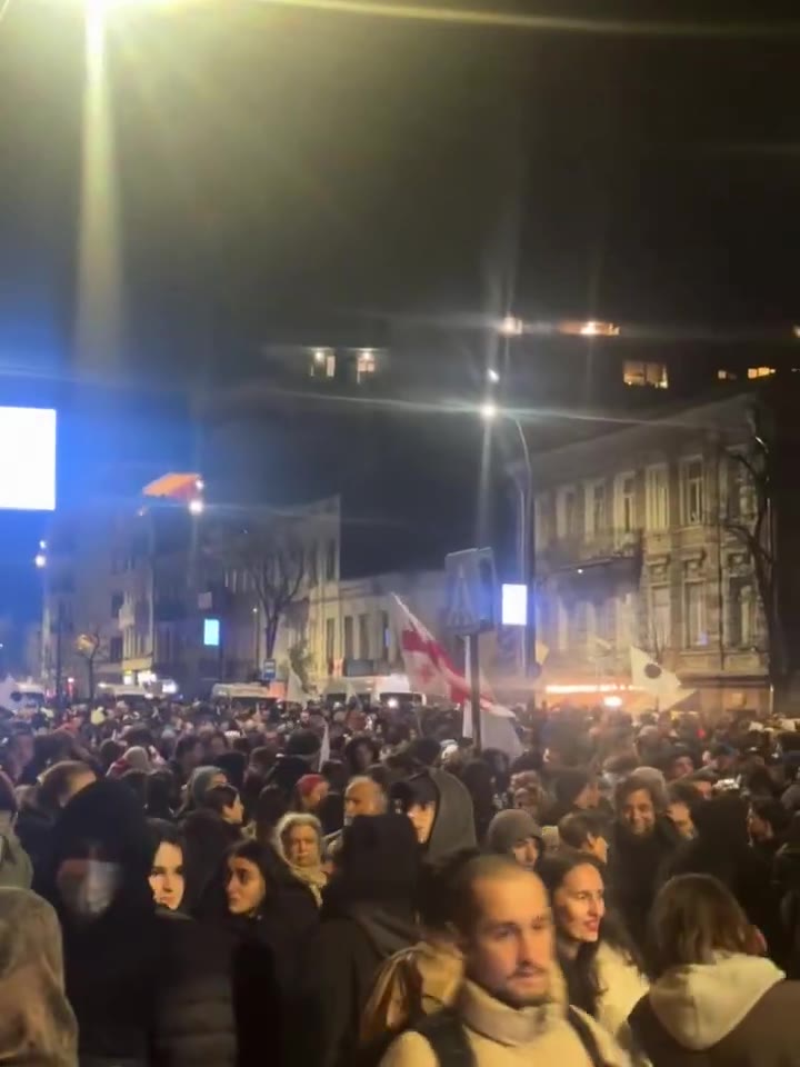 La manifestación continúa en la avenida Melikishvili, después de que las fuerzas especiales georgianas dispersaran a los manifestantes esta mañana. Un mar de policías y fuerzas especiales vigilan la situación