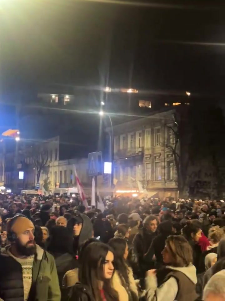 La manifestación continúa en la avenida Melikishvili, después de que las fuerzas especiales georgianas dispersaran a los manifestantes esta mañana. Un mar de policías y fuerzas especiales vigilan la situación