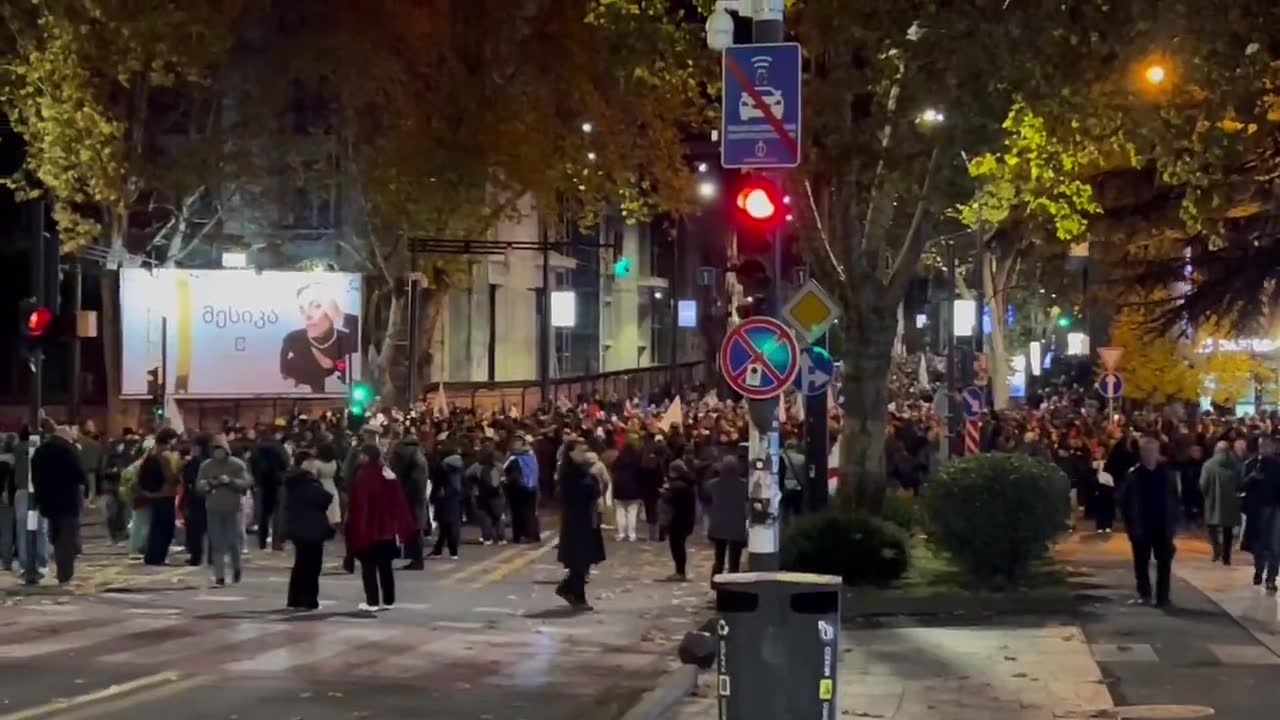 Tbilisi ahora: Los manifestantes casi han llegado al punto inicial de la protesta, junto a la Universidad Estatal de Tbilisi. La policía se ha movilizado cerca, pero en pequeñas cantidades.