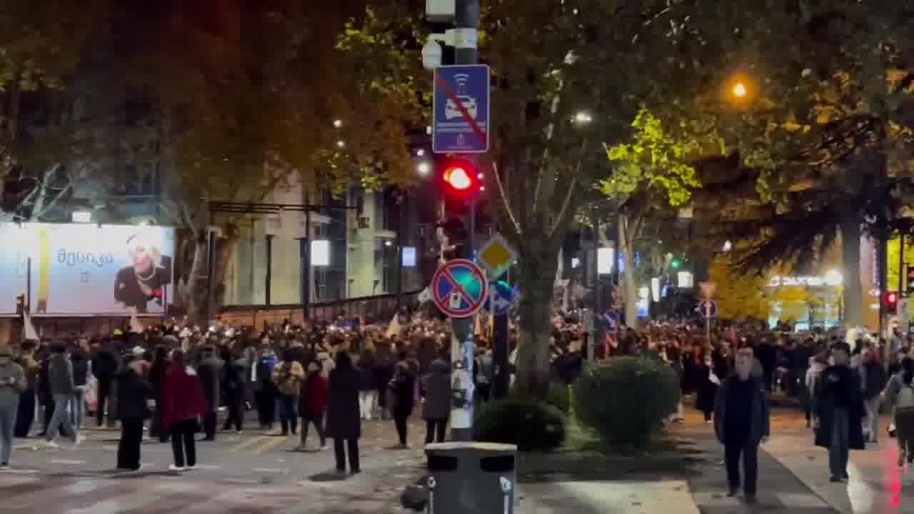 Tbilisi ahora: Los manifestantes casi han llegado al punto inicial de la protesta, junto a la Universidad Estatal de Tbilisi. La policía se ha movilizado cerca, pero en pequeñas cantidades.