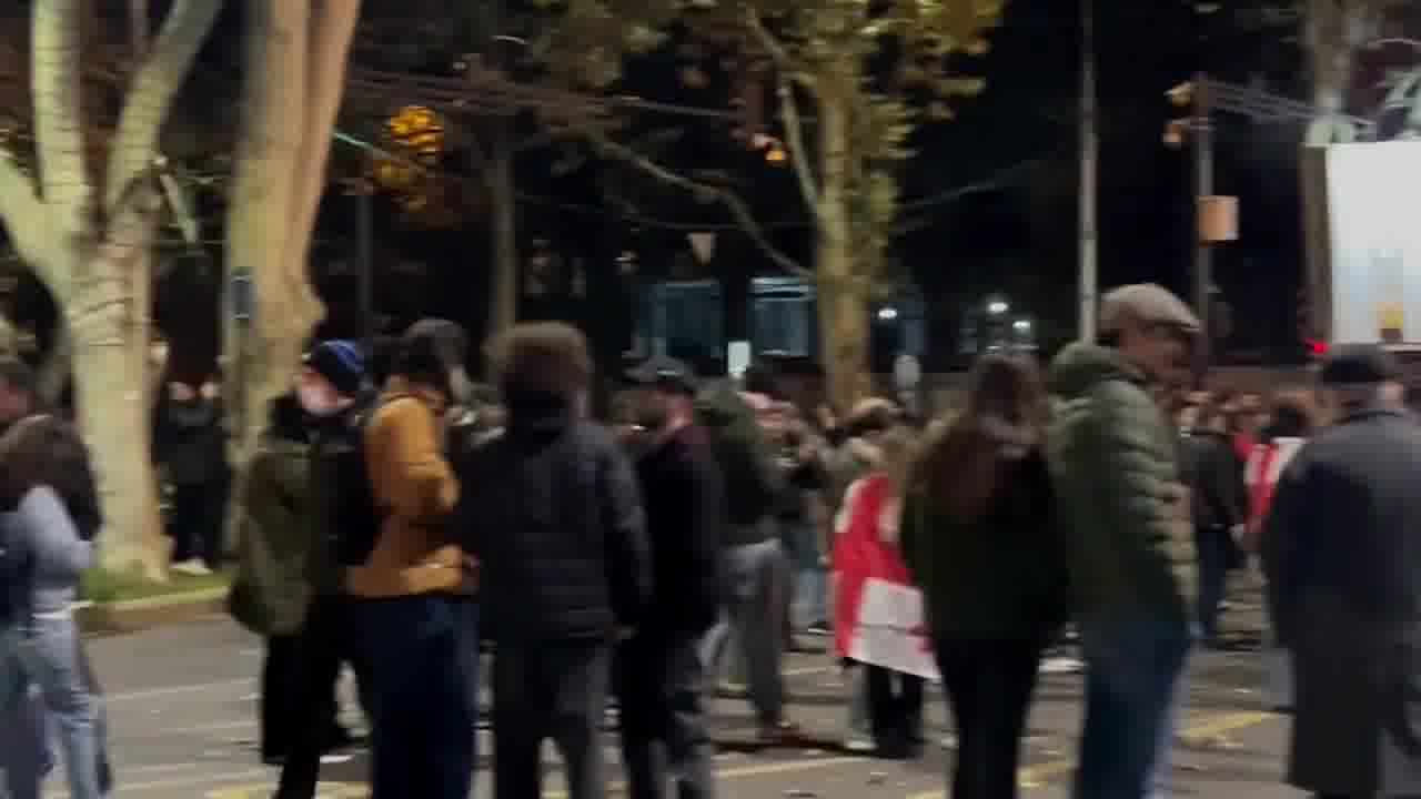 Tbilisi ahora: Los manifestantes casi han llegado al punto inicial de la protesta, junto a la Universidad Estatal de Tbilisi. La policía se ha movilizado cerca, pero en pequeñas cantidades.