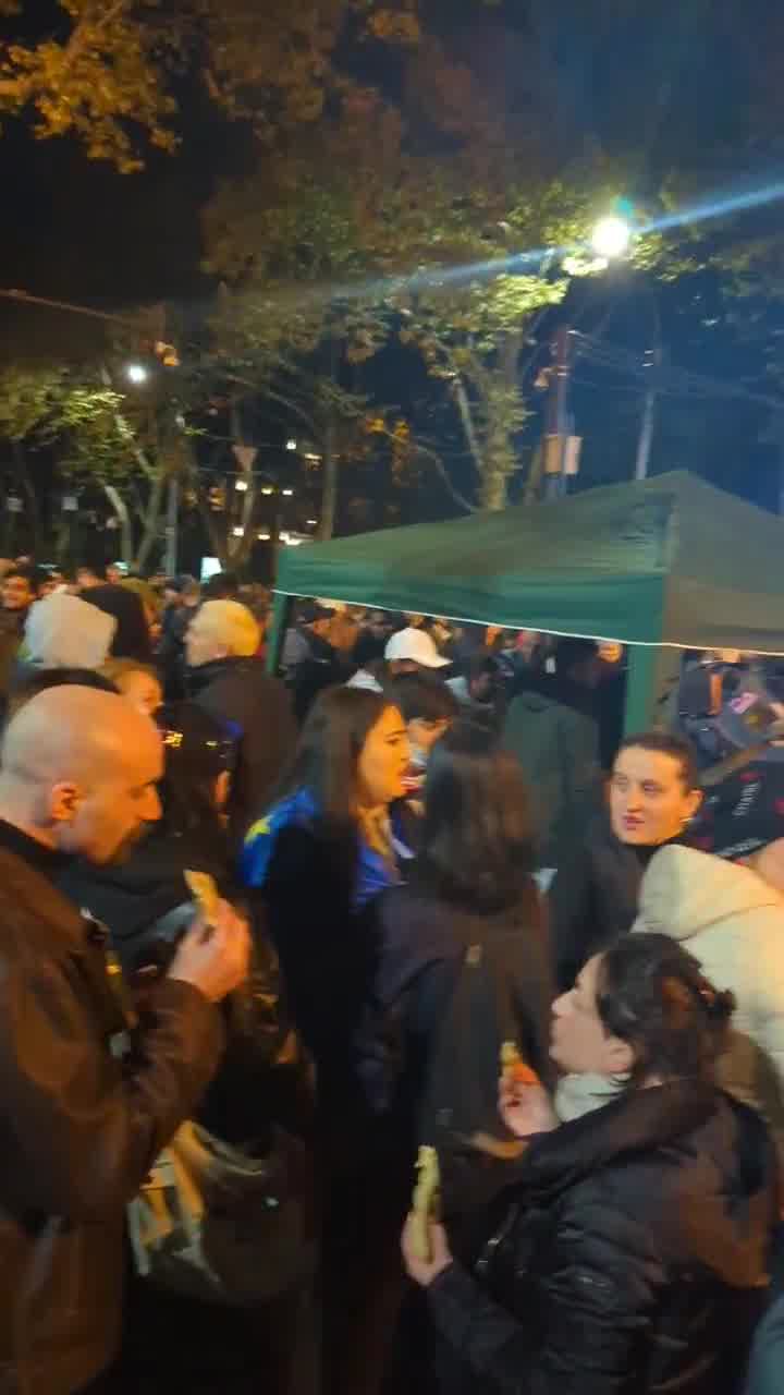 Se han vuelto a instalar tiendas de campaña en el lugar de la protesta, cerca de la Universidad Estatal de Tbilisi, mientras continúa la manifestación. Vídeo: Nini Gabritchidze/Civil.ge