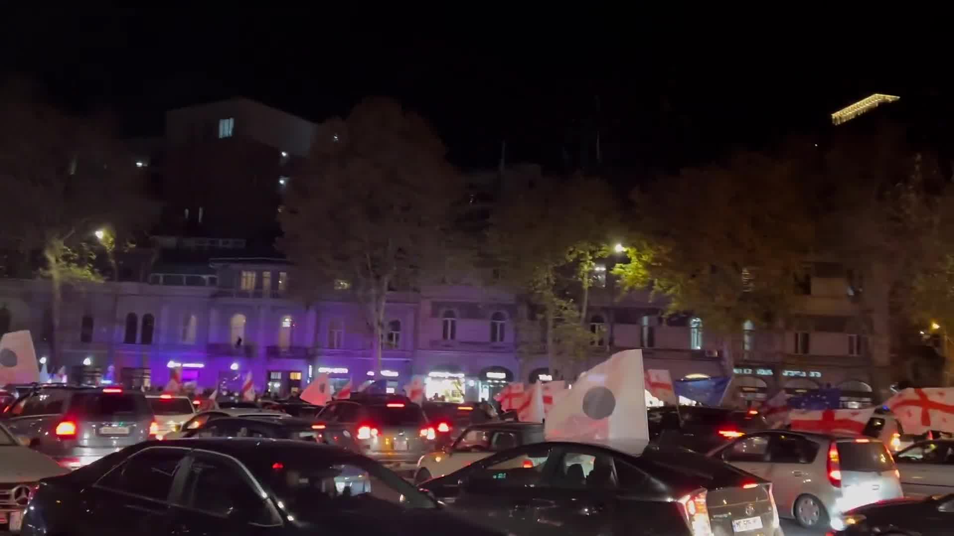 Protests ahead of the first parliamentary session have begun in Tbilisi, with people arriving from the regions and vehicles blocking the main avenue