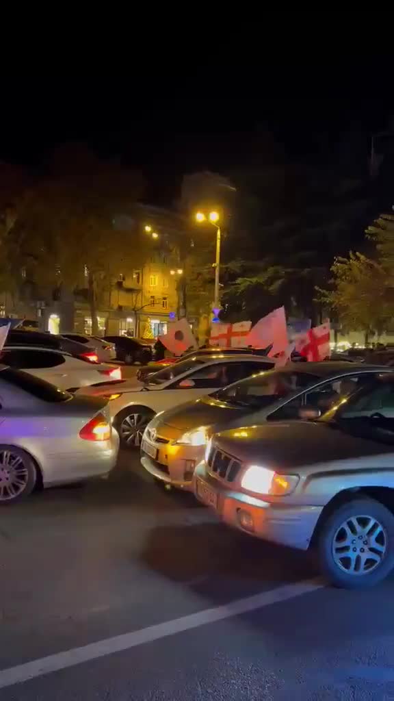 Citizens have gathered at Republic Square. Some plan to spend the night there and protest in front of Parliament tomorrow morning. It's currently around 22:10 in Tbilisi, and the police are preventing the protest convoy from moving from Republic Square to Rustaveli ave