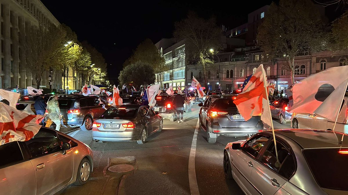 Citizens have gathered at Republic Square. Some plan to spend the night there and protest in front of Parliament tomorrow morning. It's currently around 22:10 in Tbilisi, and the police are preventing the protest convoy from moving from Republic Square to Rustaveli ave