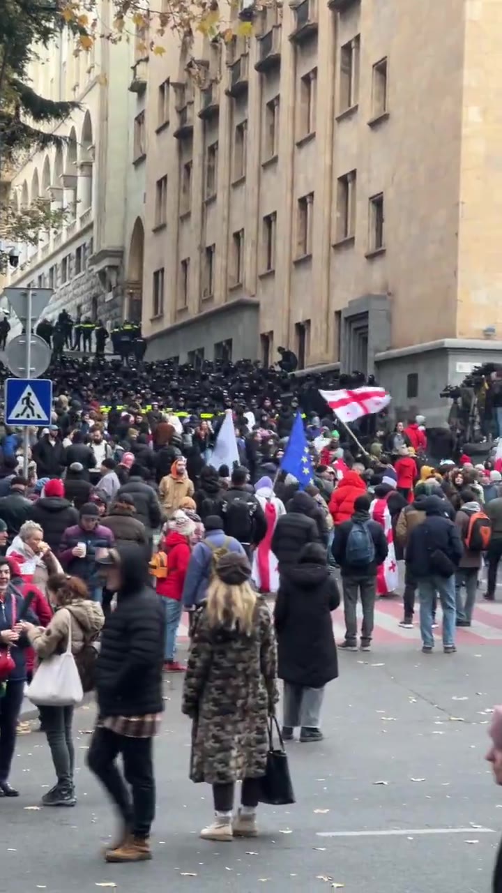 Crowds of protesters outside Georgia parliament. Some spent the night here. At 1200 local the parliament will convene only with deputies of the ruling Georgian Dream. Protesters citing vote rigging say the parliament is illegitimate