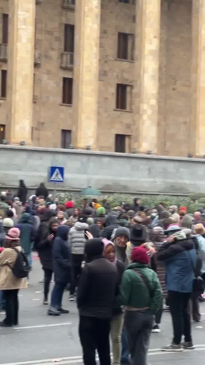 Crowds of protesters outside Georgia parliament. Some spent the night here. At 1200 local the parliament will convene only with deputies of the ruling Georgian Dream. Protesters citing vote rigging say the parliament is illegitimate