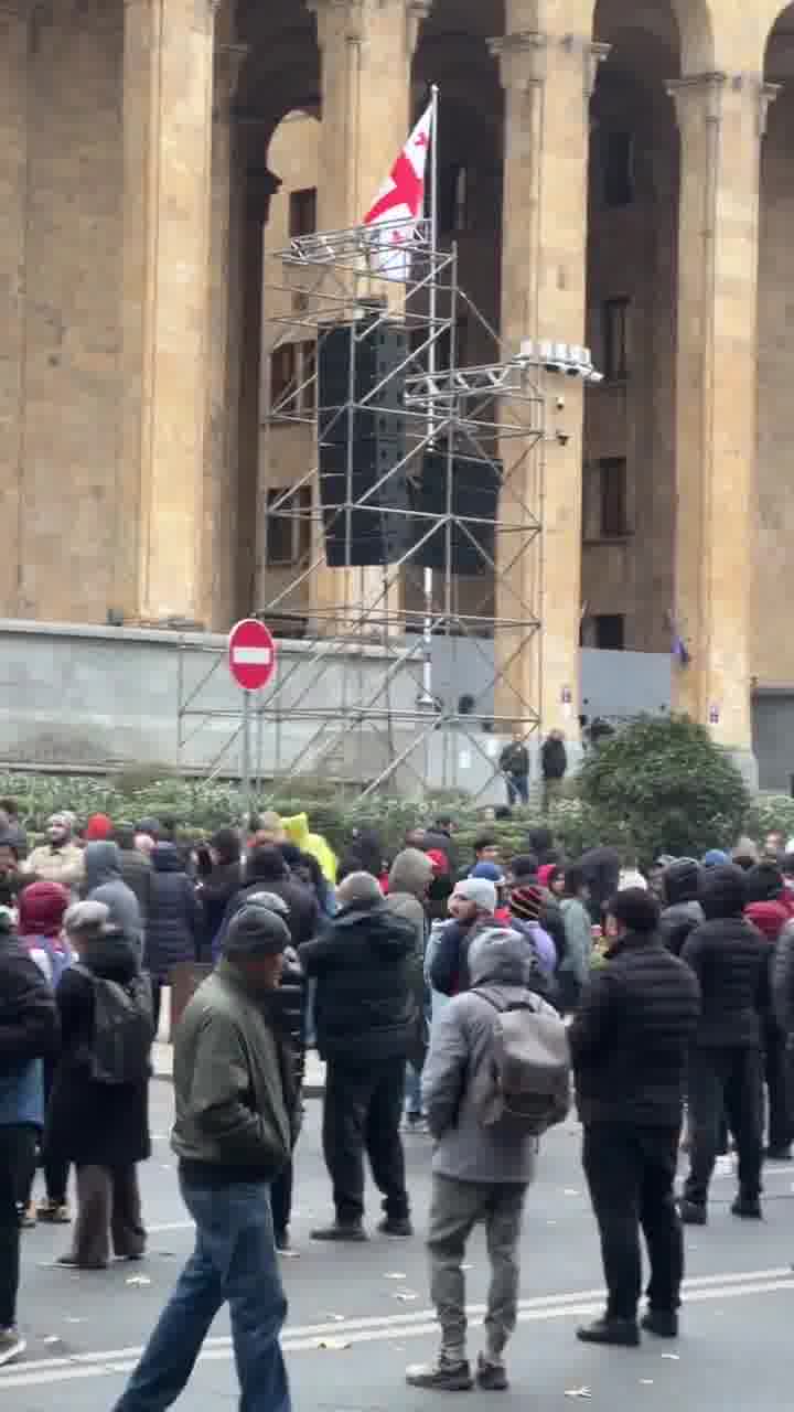 Crowds of protesters outside Georgia parliament. Some spent the night here. At 1200 local the parliament will convene only with deputies of the ruling Georgian Dream. Protesters citing vote rigging say the parliament is illegitimate