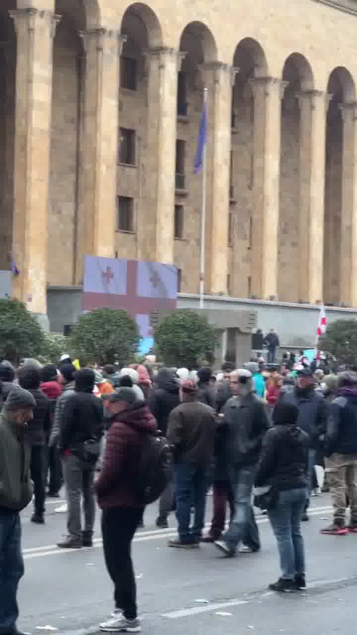 Crowds of protesters outside Georgia parliament. Some spent the night here. At 1200 local the parliament will convene only with deputies of the ruling Georgian Dream. Protesters citing vote rigging say the parliament is illegitimate