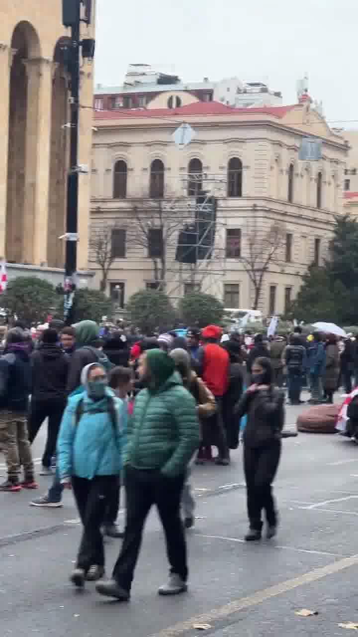 Crowds of protesters outside Georgia parliament. Some spent the night here. At 1200 local the parliament will convene only with deputies of the ruling Georgian Dream. Protesters citing vote rigging say the parliament is illegitimate