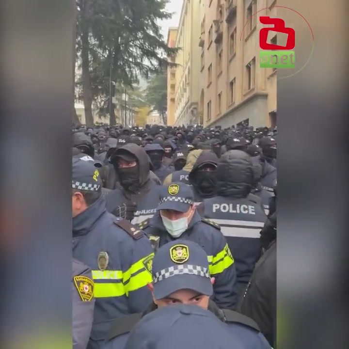 Chitadze Street, another adjacent to the Parliament, is blocked by heavy police, allowing Georgian Dream members to enter while avoiding protesters opposing the election results, which they deem illegitimate