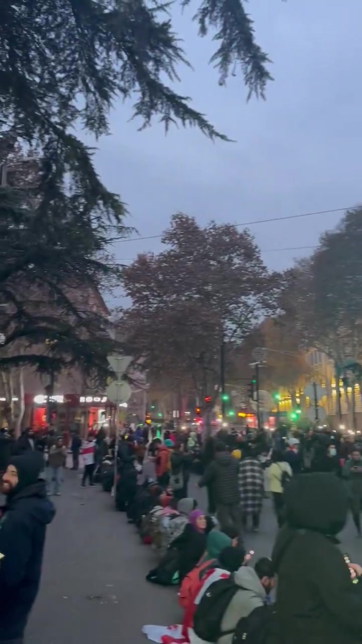 Bij zonsopgang, nadat de politie Rustaveli Avenue van demonstranten had gezuiverd, trokken burgers zich terug naar de Tbilisi State University. De omgeving is geblokkeerd. De demonstranten roepen mensen op om niet naar hun werk te gaan, maar om zich bij hen aan te sluiten. Video: Gigi Kobakhidze/Civil.ge