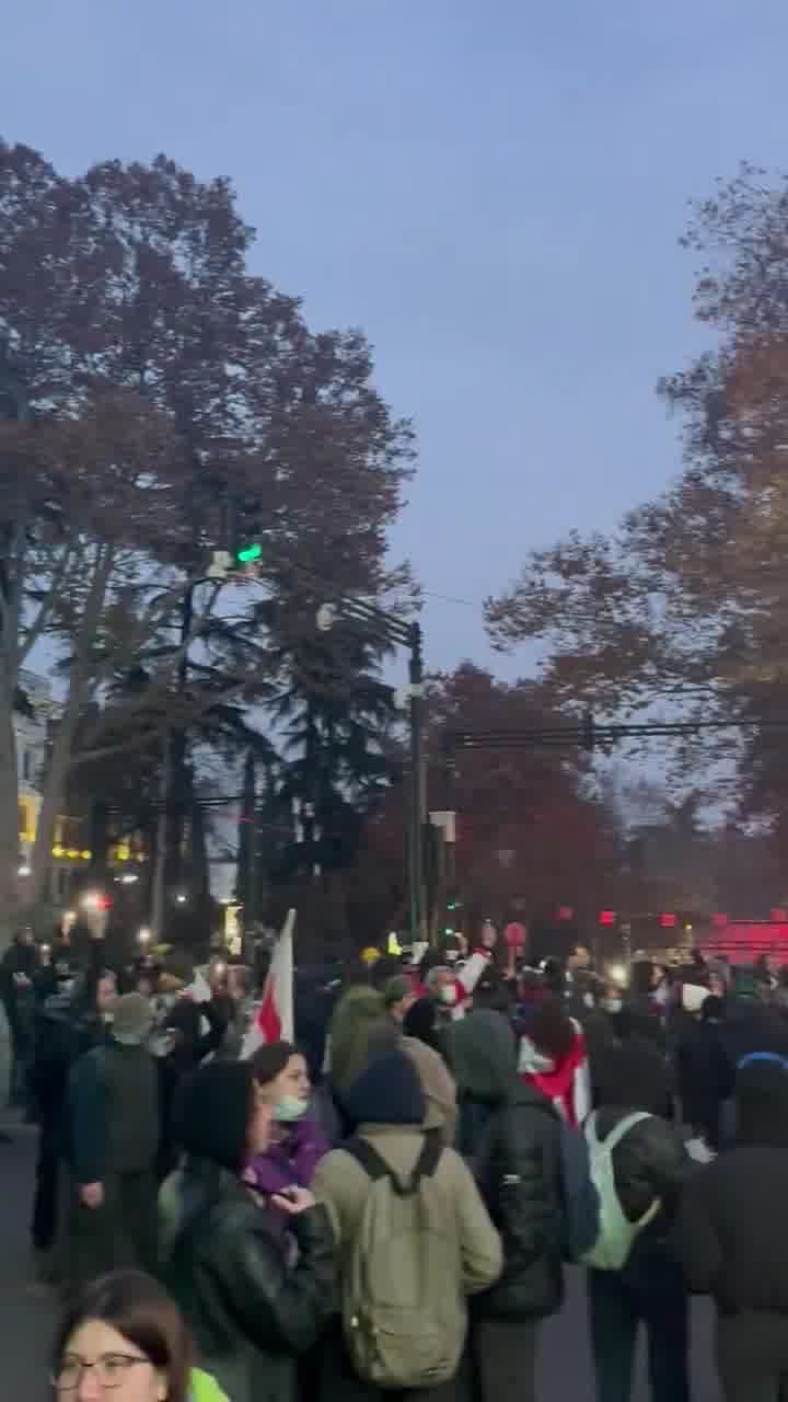 Bij zonsopgang, nadat de politie Rustaveli Avenue van demonstranten had gezuiverd, trokken burgers zich terug naar de Tbilisi State University. De omgeving is geblokkeerd. De demonstranten roepen mensen op om niet naar hun werk te gaan, maar om zich bij hen aan te sluiten. Video: Gigi Kobakhidze/Civil.ge