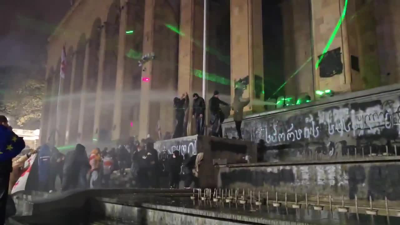 Police dispersing protesters in Tbilisi with water cannons