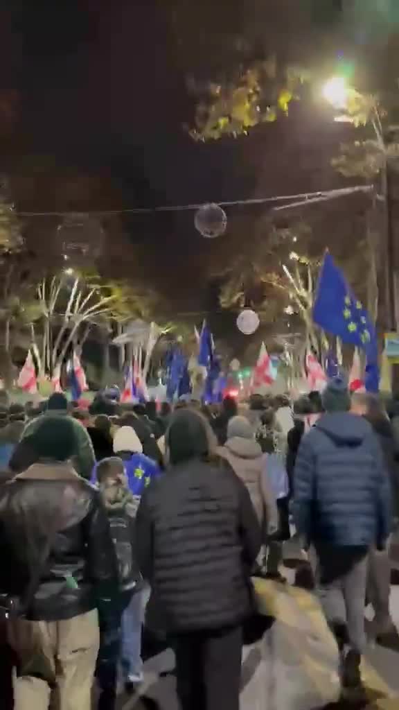 Professors and students of Tbilisi's Ilia State University are now marching towards the parliament. It's the fifth day of fierce and non-stop nationwide protests against Georgian Dream's announcement to freeze EU accession