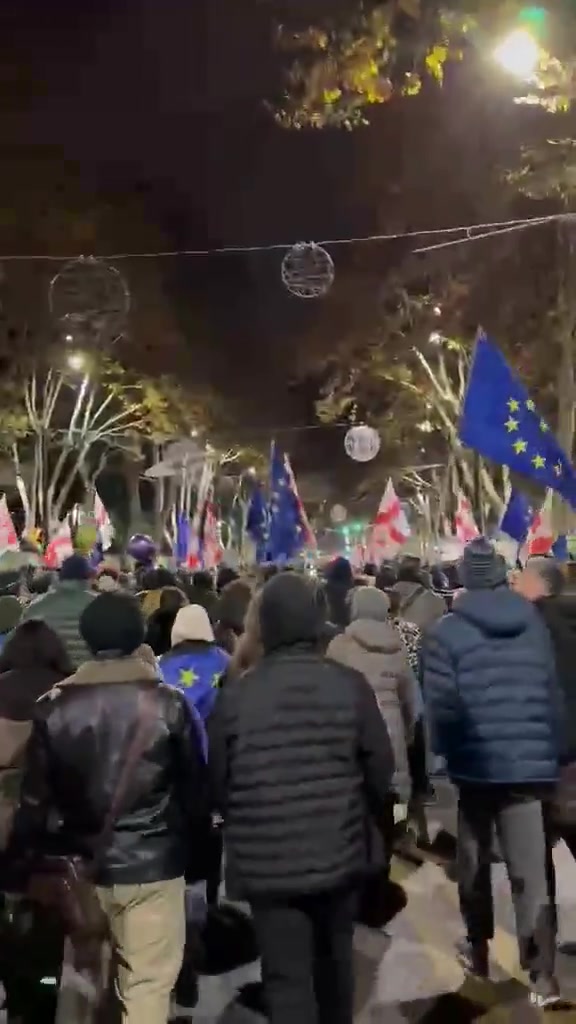 Professors and students of Tbilisi's Ilia State University are now marching towards the parliament. It's the fifth day of fierce and non-stop nationwide protests against Georgian Dream's announcement to freeze EU accession