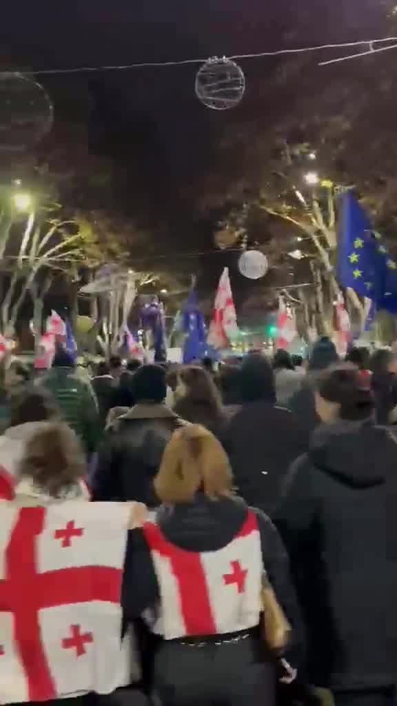 Professors and students of Tbilisi's Ilia State University are now marching towards the parliament. It's the fifth day of fierce and non-stop nationwide protests against Georgian Dream's announcement to freeze EU accession