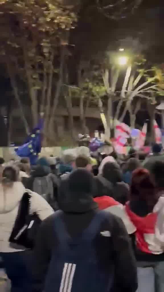 Professors and students of Tbilisi's Ilia State University are now marching towards the parliament. It's the fifth day of fierce and non-stop nationwide protests against Georgian Dream's announcement to freeze EU accession