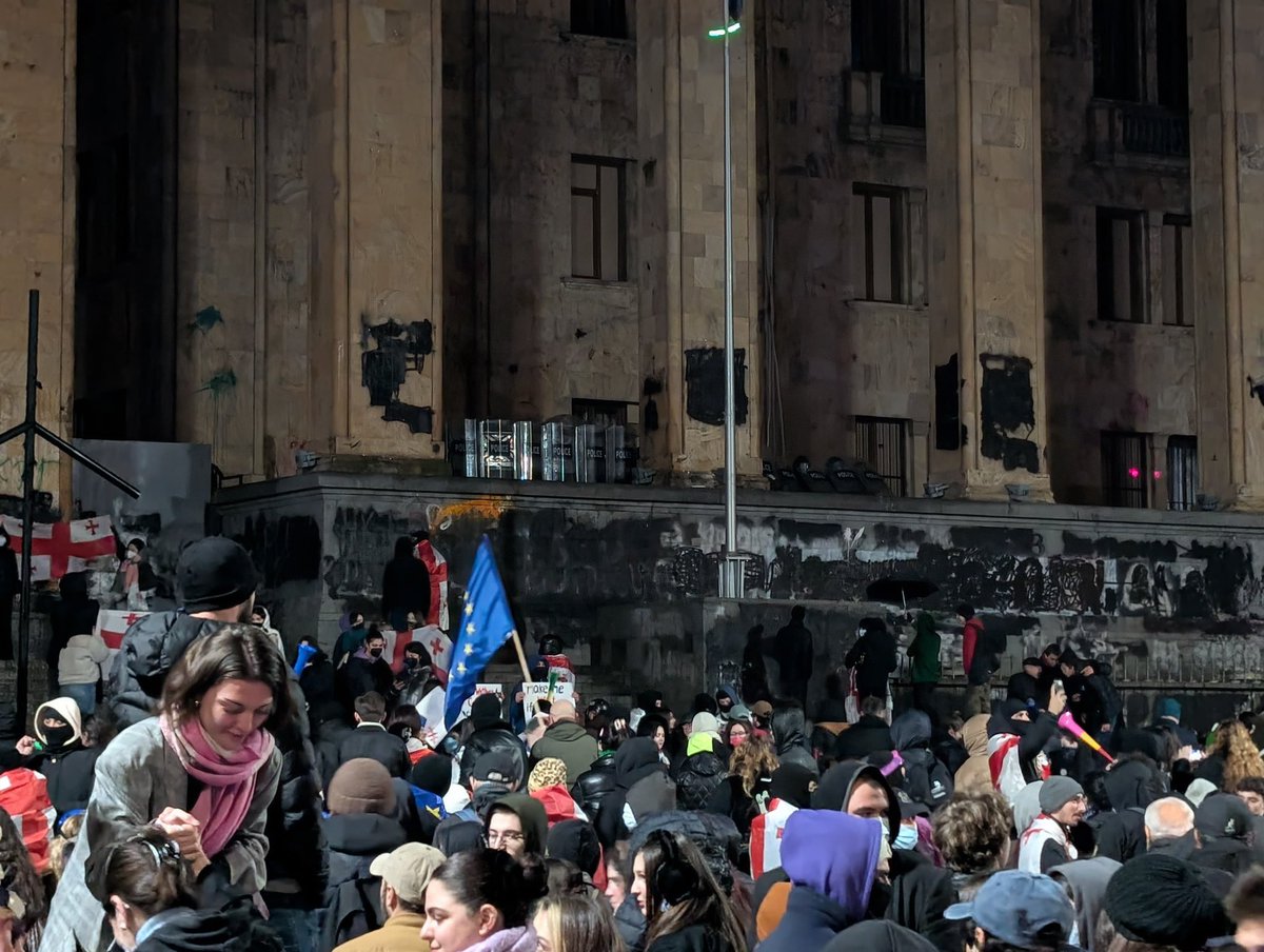 Thousands of protesters have gathered in Tbilisi for a fifth night of protests. Police have reportedly already used fire hoses and tear gas to disperse protesters in front of the parliament building on Rustaveli Avenue. 