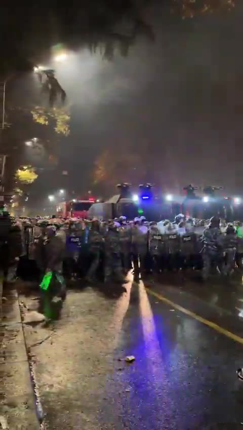 Special forces have just dispersed protesters from area in front of Parliament, using water cannons and tear gas canisters, and arrested some. They are now on Rustaveli Avenue, apparently preparing for further dispersal. Protesters moved towards Republic Square