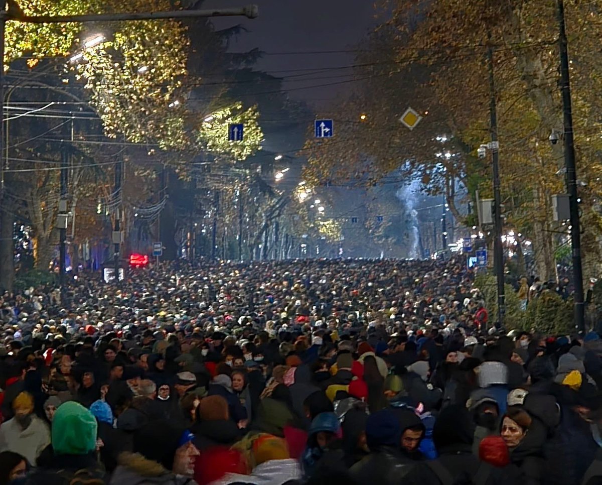 Endlose Menschenmassen auf Rustaveli, nach einem ganzen Tag voller Verhaftungen, Durchsuchungen und Terror. Es sind wahrscheinlich mehr Menschen auf Rustaveli als jemals zuvor.