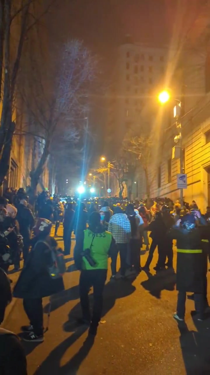 Una unidad de la policía antidisturbios y un cañón de agua aparecen en la calle Chichinadze, cerca del parlamento. Todavía no hay avisos de dispersión. Mientras tanto, los manifestantes formaron grupos de patrullaje voluntarios para proteger a los ciudadanos de los matones pro gubernamentales.