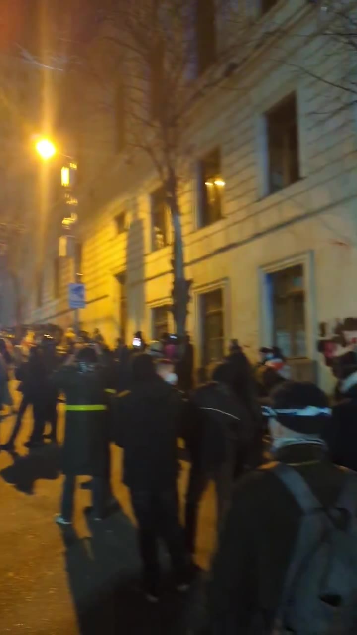 Una unidad de la policía antidisturbios y un cañón de agua aparecen en la calle Chichinadze, cerca del parlamento. Todavía no hay avisos de dispersión. Mientras tanto, los manifestantes formaron grupos de patrullaje voluntarios para proteger a los ciudadanos de los matones pro gubernamentales.