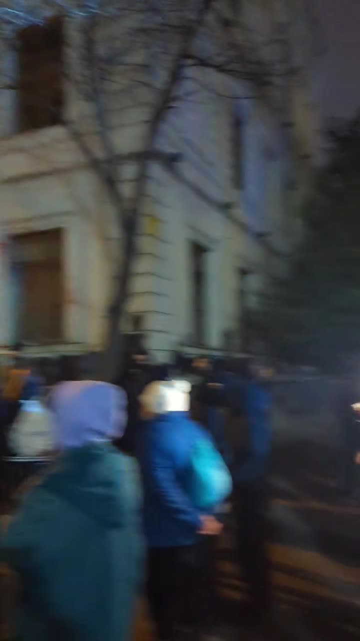 Una unidad de la policía antidisturbios y un cañón de agua aparecen en la calle Chichinadze, cerca del parlamento. Todavía no hay avisos de dispersión. Mientras tanto, los manifestantes formaron grupos de patrullaje voluntarios para proteger a los ciudadanos de los matones pro gubernamentales.