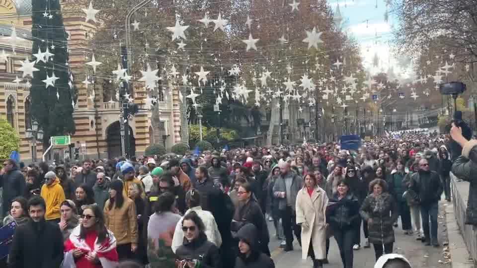 Another group is leading a march from Tbilisi’s Rustaveli Avenue towards Republic Square