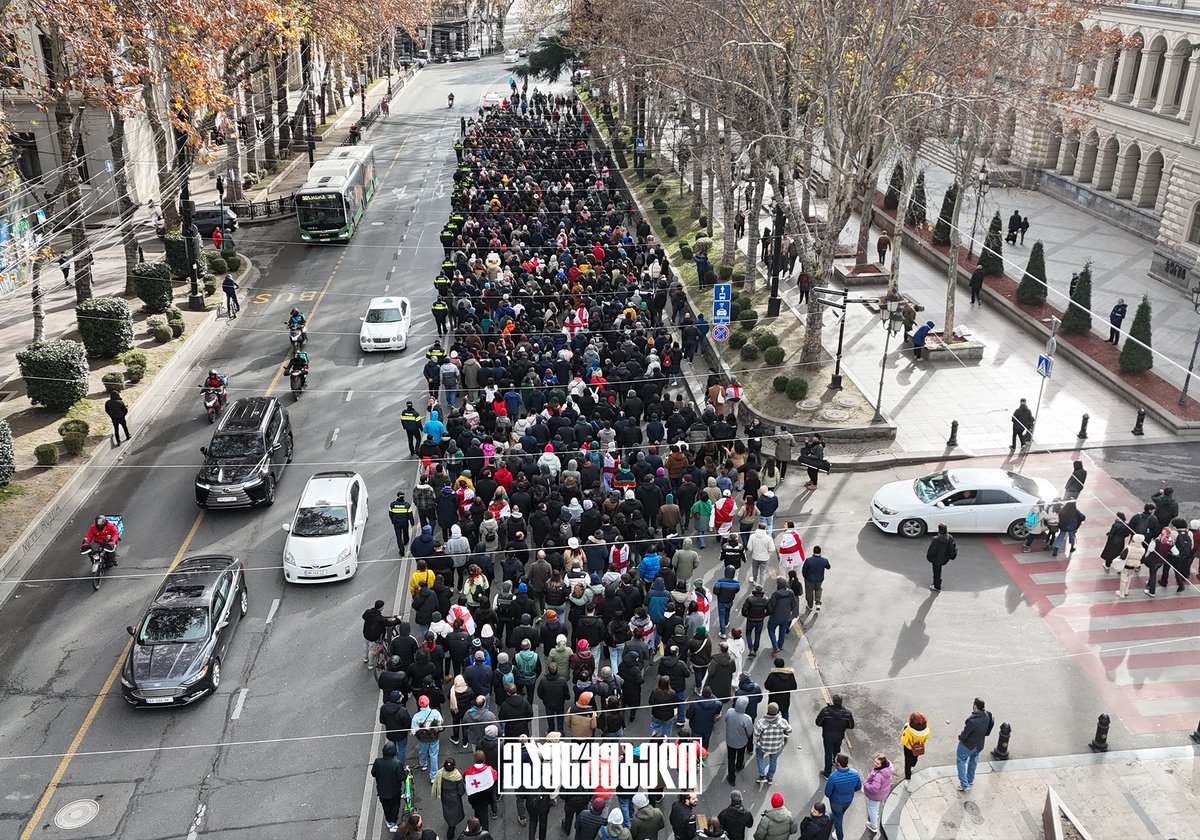 Vertegenwoordigers van de IT/TECH-sector marcheren vanaf het Republieksplein in Tbilisi