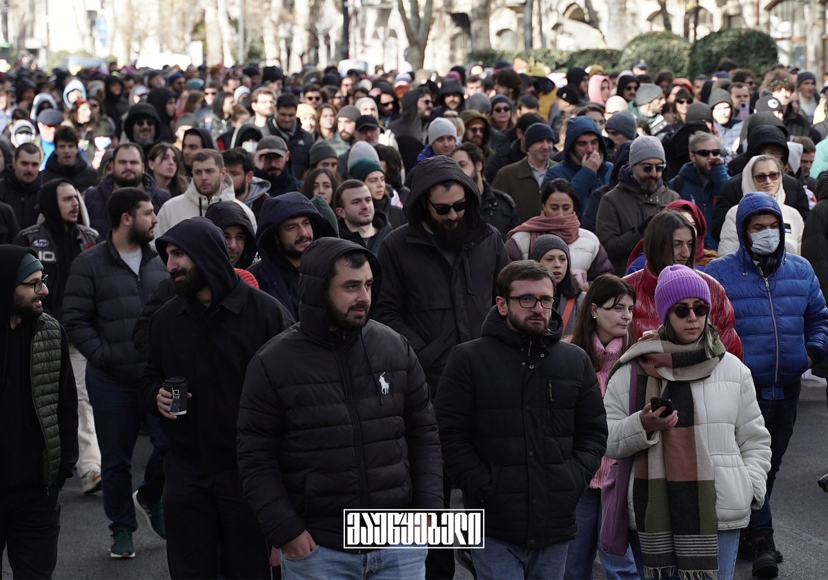 Vertegenwoordigers van de IT/TECH-sector marcheren vanaf het Republieksplein in Tbilisi