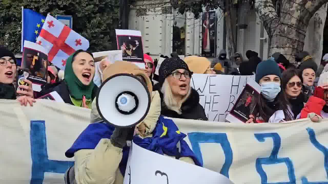 A group of mothers have marched to the Georgian Parliament to protest the presidential elections and violence against demonstrators before continuing on to Orbeliani Palace