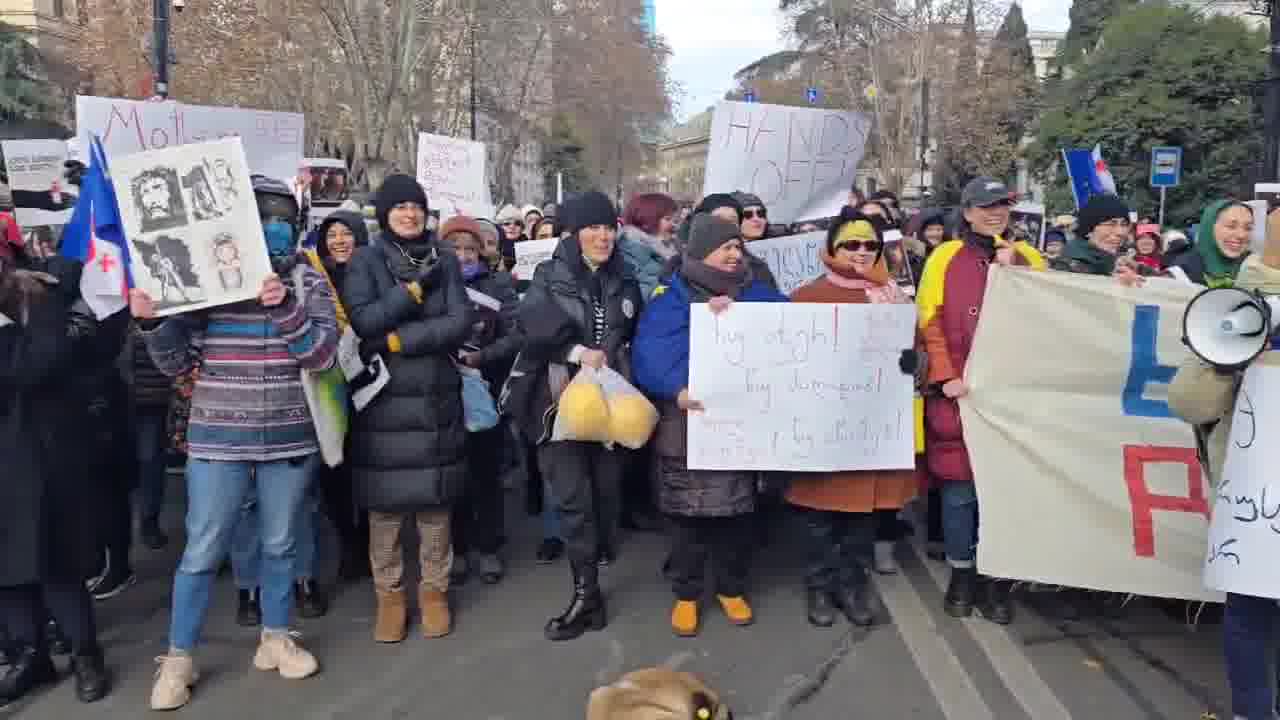 A group of mothers have marched to the Georgian Parliament to protest the presidential elections and violence against demonstrators before continuing on to Orbeliani Palace