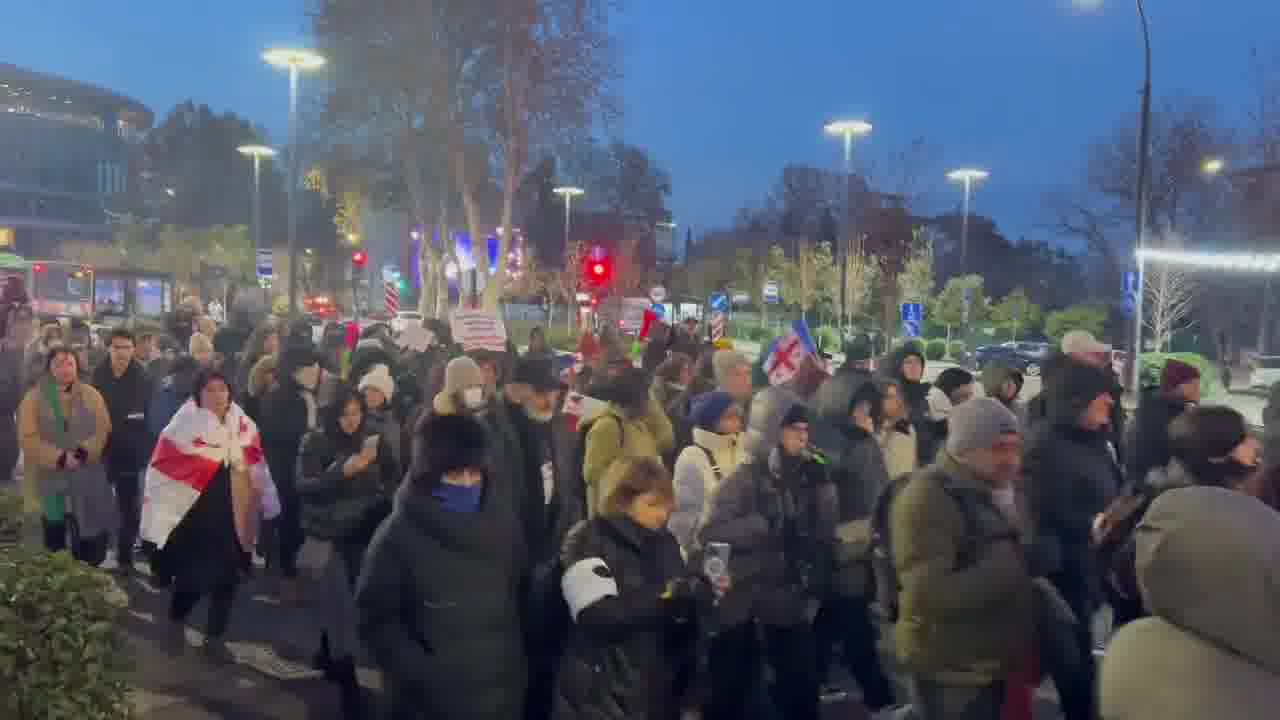 Election observers are marching on Rustaveli avenue: “Observers against the government. You can't fool us, we saw everything with our own eyes.”“We demand new elections,” their banner says