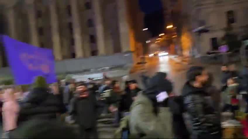 Protesters in Tbilisi have again blocked the central Rustaveli Avenue by gathering in front of parliament to protest the government’s decision to halt EU integration