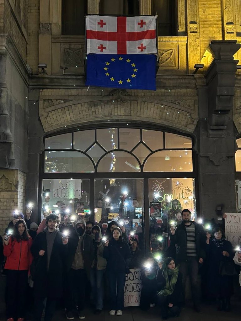 For more than two weeks, students hold an overnight protest at the Shota Rustaveli Theater and Film University. Among nationwide demands, they also want the resignation of Rector Giorgi Shalutashvili. Free and Agrarian University students expressed their support