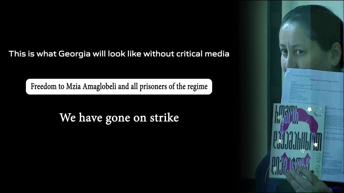 Georgian media go on strike to protest against the arrest of Netgazeti founder Mzia Amaghlobeli and ongoing repression. The black banners on the screens of online media and TV channels warn: This is what Georgia will look like without critical media