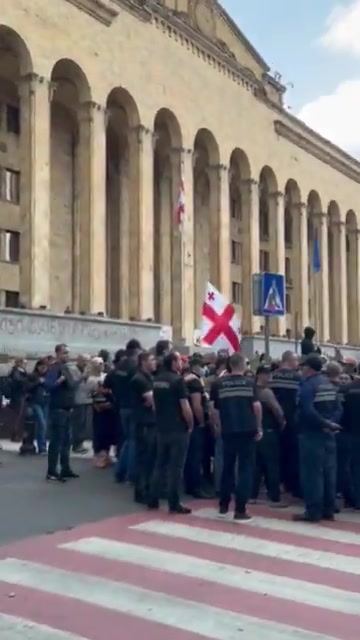 Rustaveli Avenue now, near the parliament building, where police arrested several demonstrators in a rally that was blocking the street. The unusual daytime gathering followed the earlier arrest of two other protesters last night on Easter