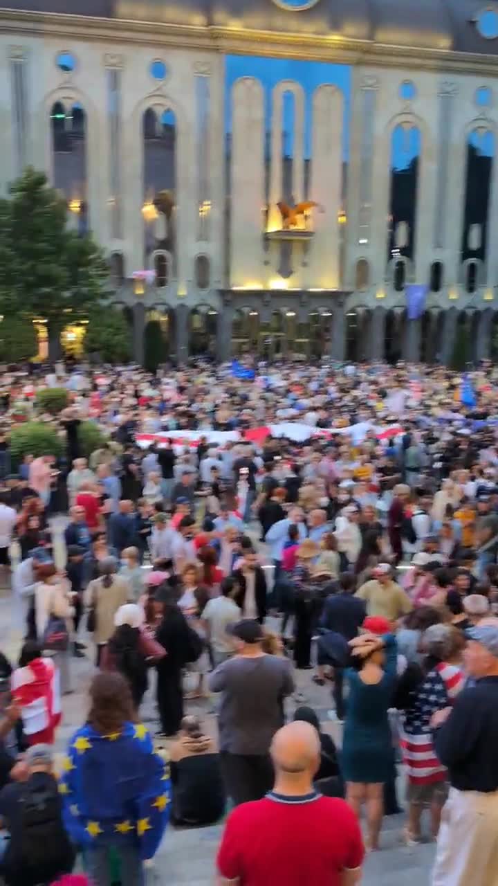 The crowd is gathering on Rustaveli Avenue for a larger-than-usual rally. Day 214 of daily, nationwide protests in Georgia