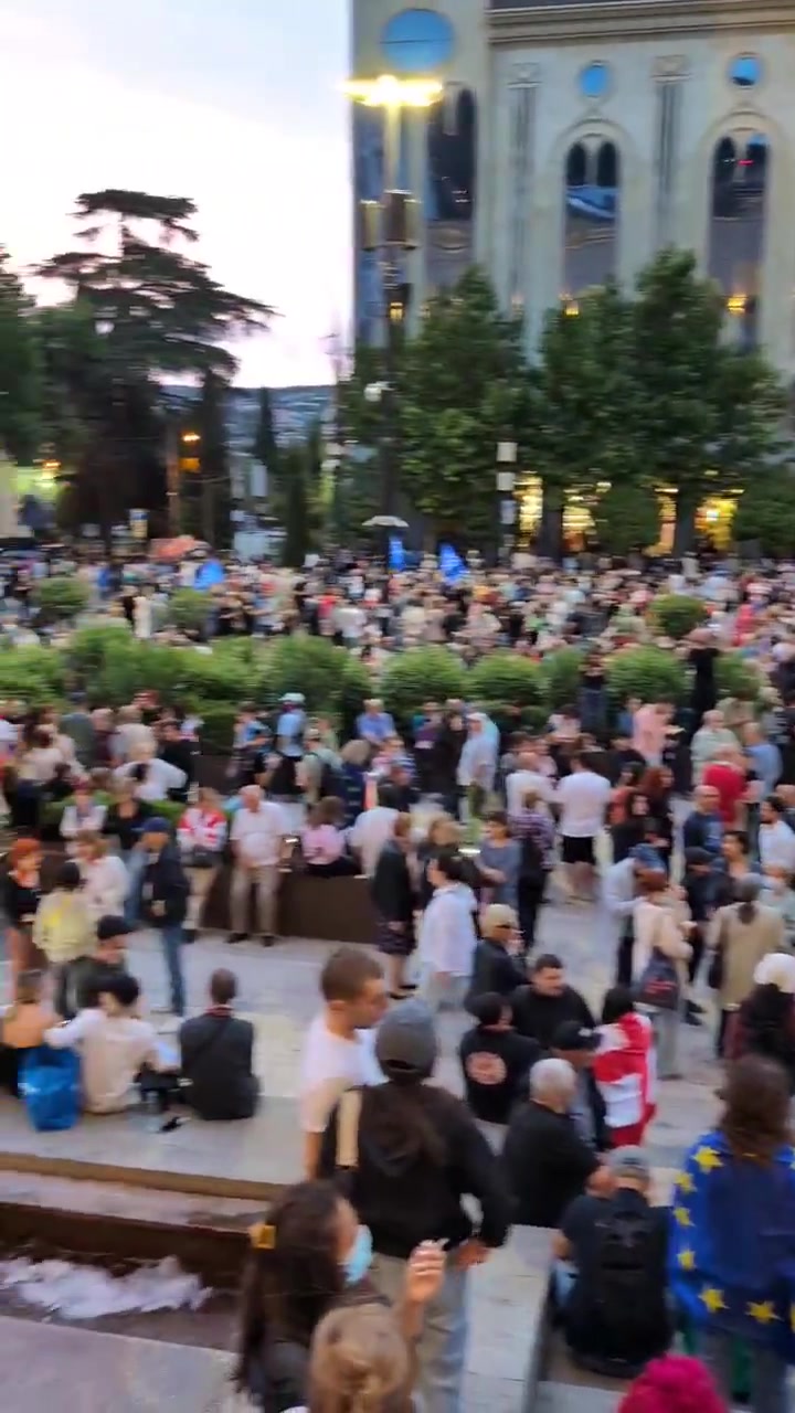 The crowd is gathering on Rustaveli Avenue for a larger-than-usual rally. Day 214 of daily, nationwide protests in Georgia